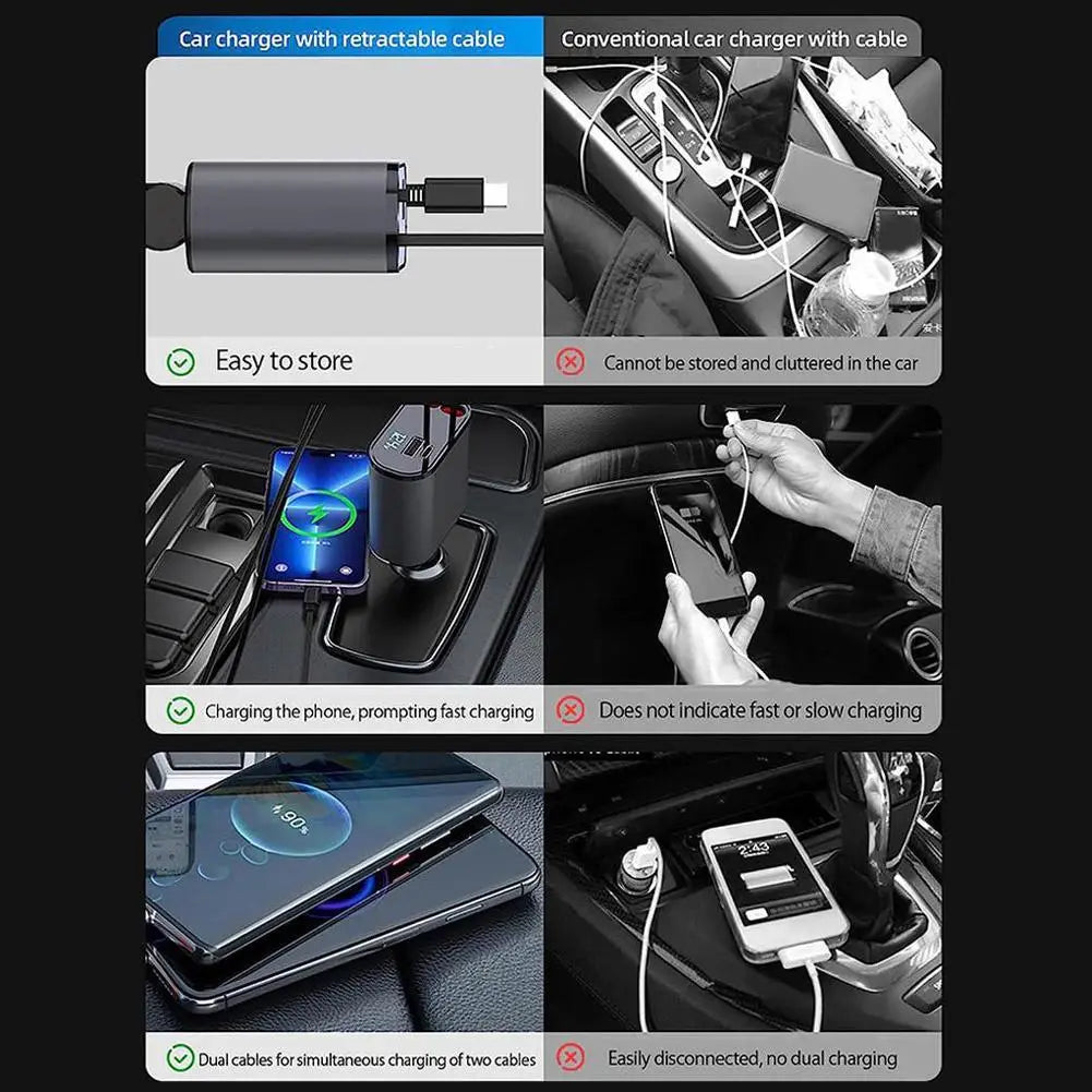 100W 4-in-1 Retractable Car Fast Charger