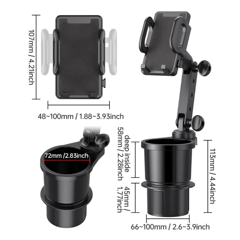 Car Cup Holder Expander Phone Mount 360°