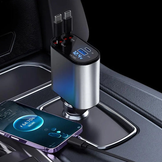 100W 4-in-1 Retractable Car Fast Charger